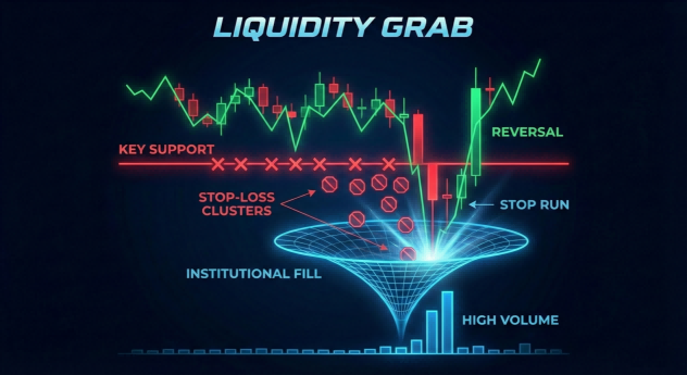 機構進行流動性掠奪（Liquidity Grab）並觸發止損集羣的圖解-Ultima Markets